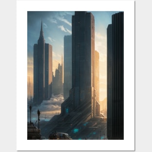 Future City with Towering Skyscrapers Posters and Art